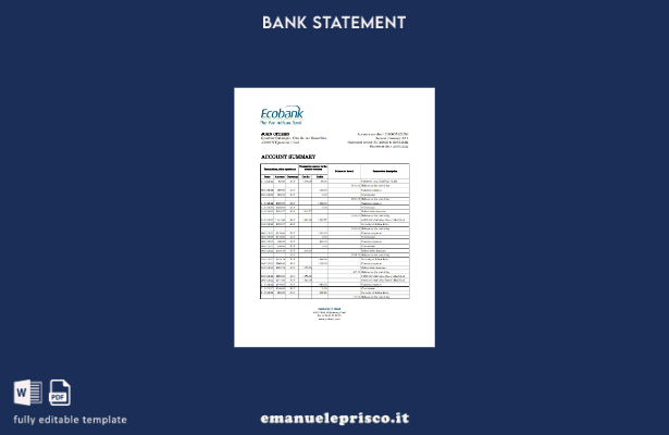 modello Excel di estratto conto bancario Chad Ecobank (Somma automatica) in stil